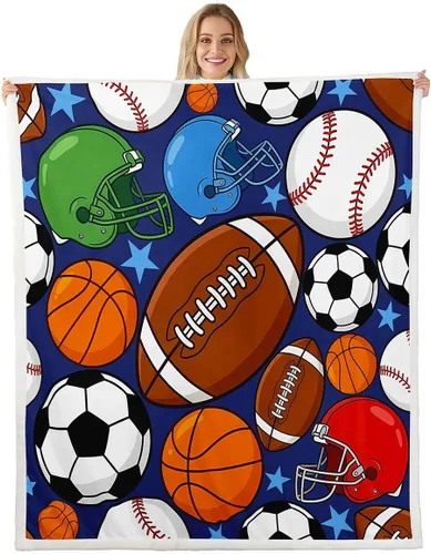 Vista 42 de Feelyou Football Throw Blanket Basketball Sports Soft Fleece Sherpa Cozy Fuzzy Plush Warm Soccer Ball Game Fuzzy Plush Throw Black Baseball Gaming