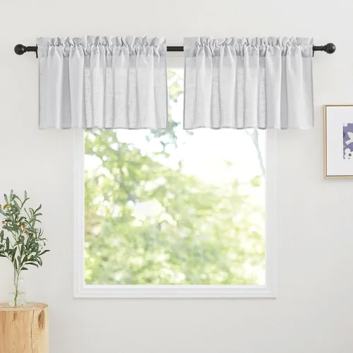 Vista 62 de RYB HOME - Cortinas de café de 24 pulgadas de largo, cortinas cortas de lino traslúcidas para ventana pequeña, cortina de media privacidad con Angora