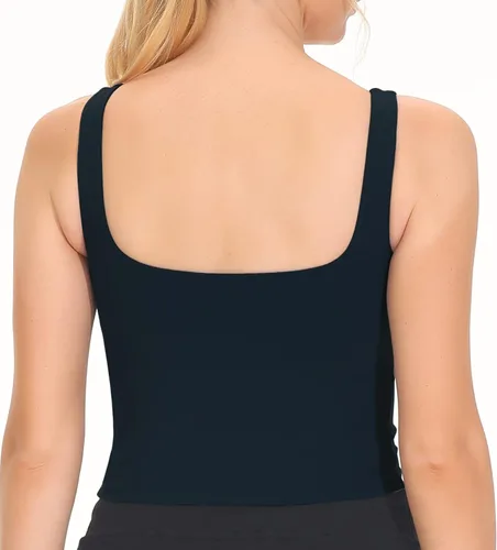 Vista 3 de THE GYM PEOPLE Brasier deportivo de cuello cuadrado para mujer, diseño de línea larga, extraíble, acolchado, para yoga
