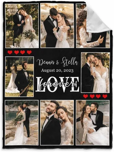 Vista 31 de InterestPrint Manta de fotos personalizada para pareja, novio, novia, manta personalizada de 6 fotos, manta personalizada de aniversario y boda