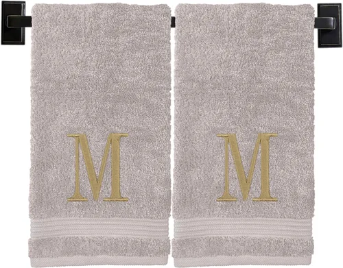 Vista 101 de Toallas de mano con monograma para baño, algodón turco de lujo, bordadas en Estados Unidos, juego de 2, elige el color del juego