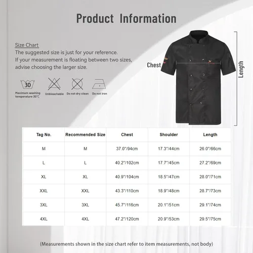Vista 7 de Chaqueta de chef para hombre, camisa de chef de manga cortalarga, uniforme de chef de cocina, uniformes de trabajo, ajuste holgado, Redh.
