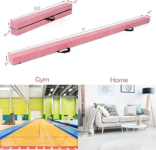 Vista 6 de Giantex Haz de equilibrio de 7/8/9 pies, haz de gimnasia plegable con asas de transporte, base de goma antideslizante para niños, haz de gimnasia