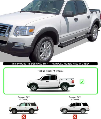 Vista 4 de APS Estribos de 5 pulgadas negro mate compatibles con Ford Explorer Sport Trac 2007-2010 Crew Cab acero inoxidable