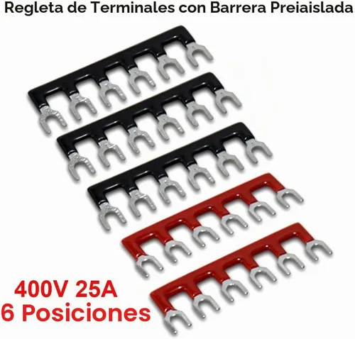 Vista 5 de 10 piezas (5 juegos) Bloques de tira de terminal de tornillo de 6 posiciones de doble hilera 600 V 25 A con cubierta + tira de barrera de terminales