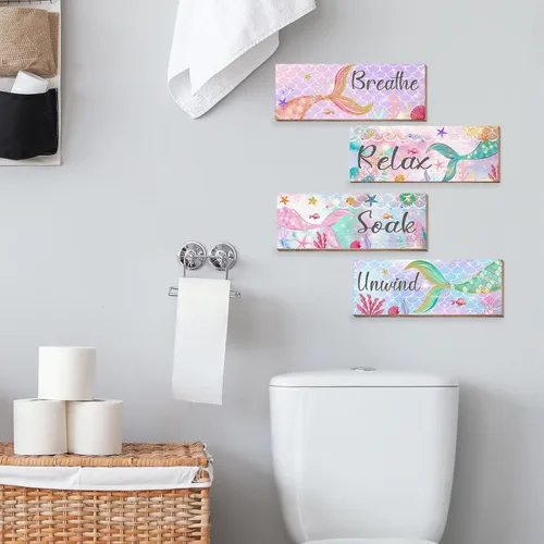 Vista 4 de Decoración de baño de sirena, arte de pared rosa para niños, placa de respiración para relajarse, remojar y relajarse, regalos para niñas, mujeres