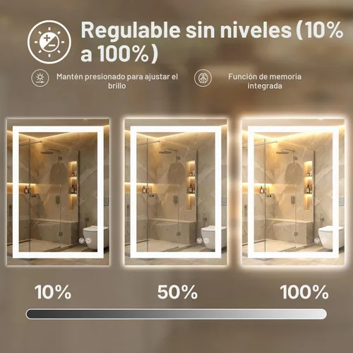 Vista 4 de Espejo de tocador LED de 24 x 36 para baño, espejo LED frontal y retroiluminado para baño con 3 luces de color, espejo de tocador de pared