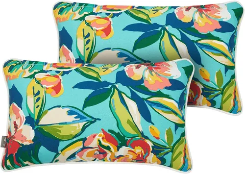 Vista 13 de FUNHOME Fundas de almohada lumbar para exteriores, 12 x 20 pulgadas, sin relleno, círculo cian