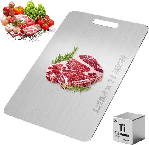 Vista 12 de Tabla de cortar de titanio, nuevas tablas de cortar de titanio 100% puro para cocina, tabla de cortar de metal de alimentos de doble cara,