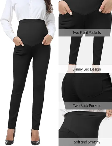 Vista 3 de PACBREEZE Women's Maternity Work Pants Stretchy High Waist Skinny Leg Pregnancy Business Casual Dress Pants