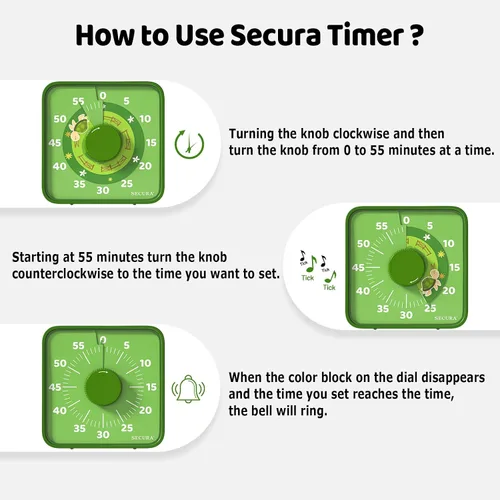 Vista 3 de Secura Temporizador visual con patrón de animales de 7.5 pulgadas para niños, temporizador de cuenta regresiva de 60 minutos para aula o cocina