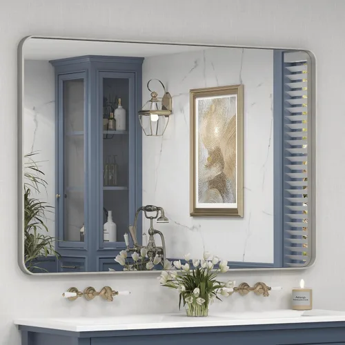 Vista 61 de Espejo rectangular para pared de baño de 20x30 pulgadas con marco negro mate, espejo de tocador con esquinas redondeadas, espejo de baño de metal
