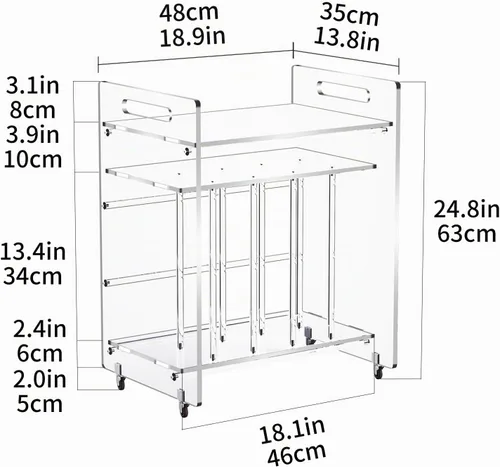 Vista 3 de Soporte de acrílico para tocadiscos con estante de almacenamiento, soporte para tocadiscos de vinilo transparente, mesa auxiliar de 3 niveles