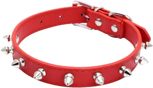 Vista 14 de Collar de perro con pinchos para perros pequeños, remache de hongos, piel sintética suave, collar con tachuelas para gato, collar ajustable