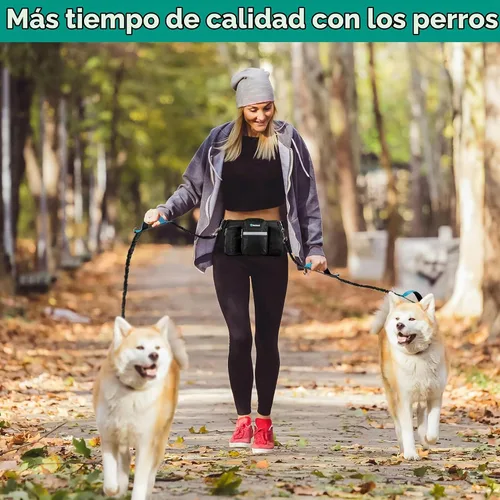 Vista 6 de PetAmi Correa de perro manos libres premium para 2 perros, correa de cinturón ajustable para caminar con perro, bolsa de accesorios de mochila