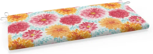 Vista 8 de Pillow Perfect Cojín de banco floral brillante para interiores y exteriores con lazos, 1 unidad, 18 x 45 pulgadas, azul/verde Copeland
