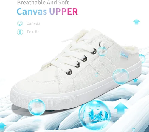 Vista 3 de Obtaom Zapatillas de lona para mujer, con espuma viscoelástica, cómodas, sin espalda, para vacaciones
