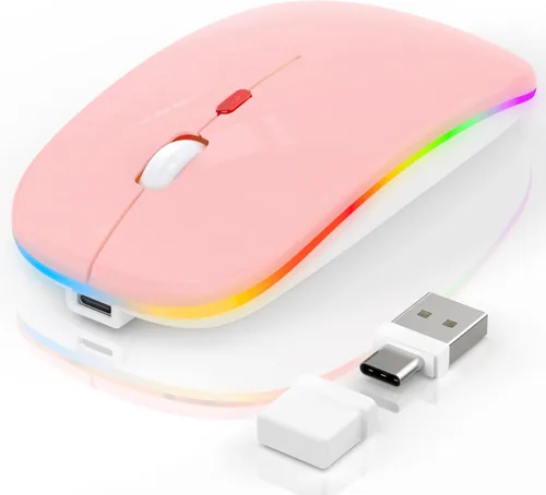 Vista 11 de Ratón inalámbrico LED Bluetooth para MacBook Air iPad Pro Mac Laptop PC - Ratón inalámbrico RGB delgado, 3 modos BT 5.2 y 2.4G USB-A/Tipo-C