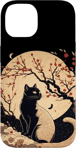 Vista 4 de Kawaii black cat japanese with cherry blossom anime style Case for iPhone 16