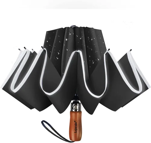 Vista 8 de Lejorain Golf Large Inverted Umbrella - Black Big Windproof Heavy Duty Upside Down 46/50/54 Inch Compact Reverse Car Automatic Folding Reflective