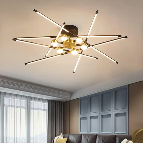 Vista 6 de Moderna lámpara de techo LED regulable semiempotrada negra y dorada, 12 lámparas de techo contemporáneas para sala de estar, dormitorio, comedor
