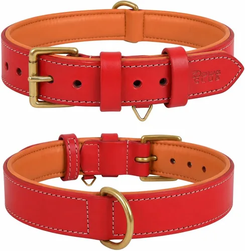 Vista 9 de DowgClub Collar de perro de cuero genuino, negro, pequeño, acolchado