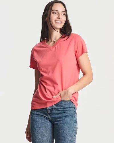 Vista 2 de Real Essentials Top con cuello en V SS de algodón para mujer (disponible en tallas grandes)