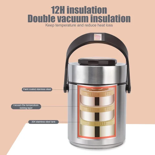 Vista 2 de LIZEALUCKY Lonchera aislada al vacío de acero inoxidable 304 de 50.7 fl oz de gran capacidad, contenedores térmicos para almuerzo, 3 capas