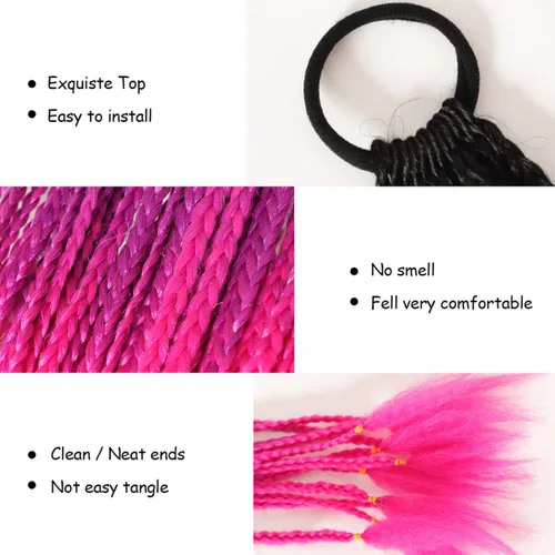 Vista 5 de Extensiones de cabello con trenzas de colores con bandas de goma, extensiones sintéticas trenzadas arco iris, accesorios para el cabello de cola