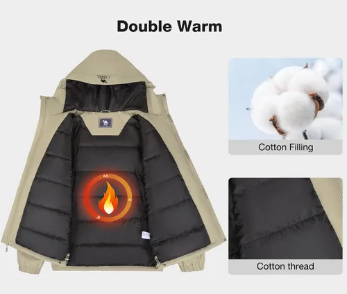 Vista 3 de CAMEL Chaqueta de esquí para hombre, abrigo de invierno, impermeable, chaqueta de snowboard cálida con capucha, parka resistente al viento, ropa