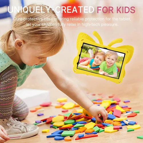 Vista 25 de FW Fire 7 - Funda para tablet para niños, Amazon Fire 7 2022, funda de mariposa con luz de atril, EVA, protección contra caídas, resistente, a