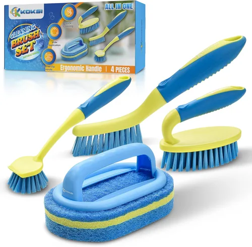 Vista 8 de KOKSI Cepillo de limpieza para baño, cocina, bañera, limpiador de inodoro, esponja de ducha multiusos, cepillo para fregar con mango ergonómico