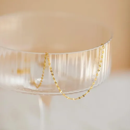 Vista 6 de Delicado collar de cadena para mujer, chapado en oro de 18 quilates, gargantilla de disco de moneda, collar simple de cadena trenzada con cuentas