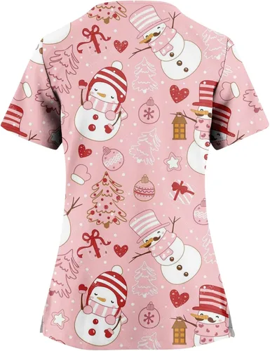 Vista 2 de Camisa médica de Navidad para mujer, elástica, duradera, fácil de cuidar, con bolsillo