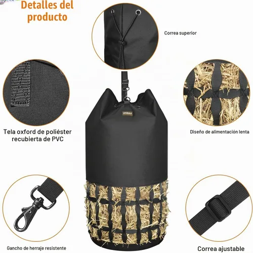 Vista 3 de Bolsas de heno para caballos, bolsa cilíndrica de heno