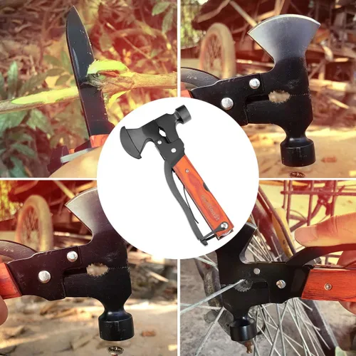Vista 6 de Accesorios de campamento, multiherramienta, mango de madera, martillo de hacha multiherramienta, relleno de calcetines para hombres, regalos