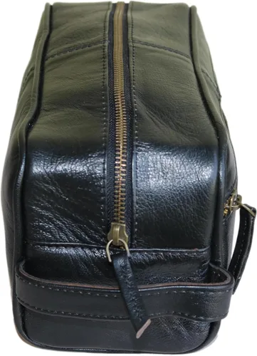 Vista 6 de jaald Neceser de cuero genuino negro de lujo para hombre, kit de ducha, bolsa de afeitado y aseo para viajes, padrinos de boda, regalo para hombres