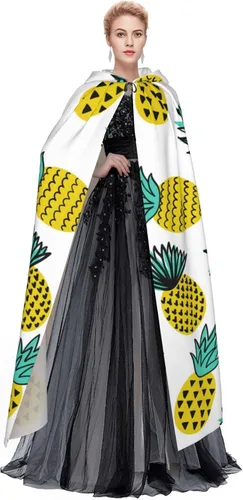 Vista 4 de Capa con capucha de bruja mágica de piña amarilla tropical capa de Navidad para cosplay para adultos