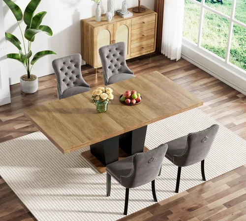Vista 71 de Juego de mesa de comedor extensible marrón de 63 a 78.74 pulgadas para 4, juego de mesa de comedor de 5 piezas con 4 sillas, mesa de cocina