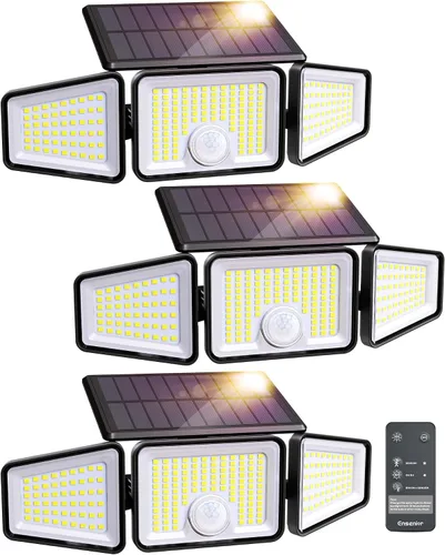 Vista 10 de Luz de inundación con sensor de movimiento solar Ensenior, color negro, paquete de 2