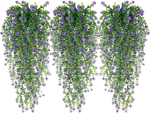 Vista 11 de WEISPARK Flores Colgantes Artificiales, 4 piezas de Guirnalda de Enredadera de Eucalipto Falsa, Plantas Plásticas de Decoración de Flores