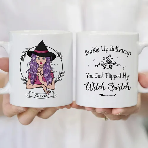 Vista 7 de Gossby Taza de café de bruja personalizada, regalo personalizado de Halloween para mujeres, hermana, mejor amiga, mamá, abuela con diseño, nombre