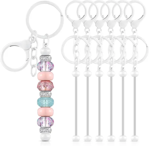Vista 11 de Huwena 6 piezas de llaveros con cuentas, barras en blanco, llavero de cuentas de metal para colgante, manualidades, joyería, regalo