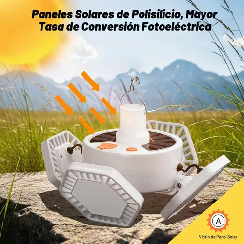 Vista 4 de Luz solar USB para campamento con control remoto, linterna plegable recargable, iluminación de 360°, impermeable, luces colgantes para tienda