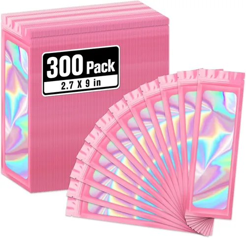 Vista 17 de ANZNKU Paquete de 300 bolsas multicolor para bolígrafos, bolsas holográficas de Mylar con ventana transparente, bolsas de embalaje a prueba