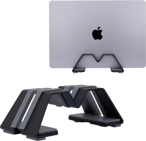 Vista 3 de Soporte vertical ajustable para laptop, aluminio, ajuste universal para todas las computadoras portátiles (0.394-1.181 in de grosor), diseño de Negro