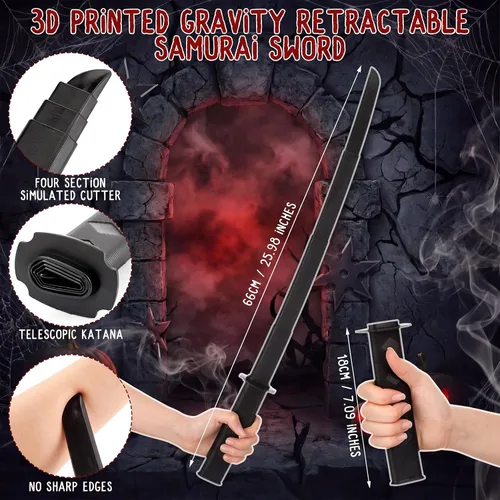 Vista 3 de Shihanee Juego de 3 piezas de bata negra Samurai con espada retráctil 3D