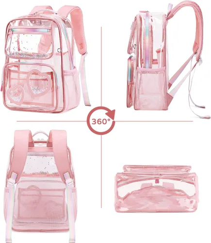 Vista 7 de Mochila transparente para niñas y mujeres, mochila transparente para niños, escuela primaria, universidad, mochila de viaje para laptop, mochilas