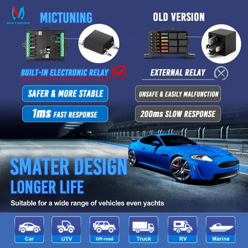 Vista 5 de MICTUNING Panel de interruptor de 12 cuadrillas P1S-B12 azul de alta potencia de 6 niveles de brillo de palanca/encendido/apagado momentáneo, caja