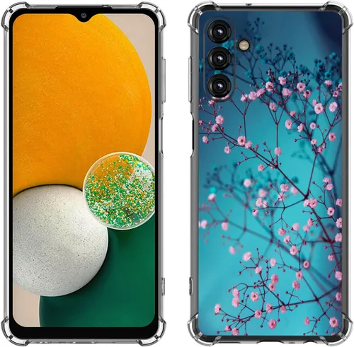 Vista 21 de Samsung Galaxy A14 5G - Funda para teléfono celular, diseño de flores de mariposa azul, a prueba de golpes, TPU con bordes elevados, compatible